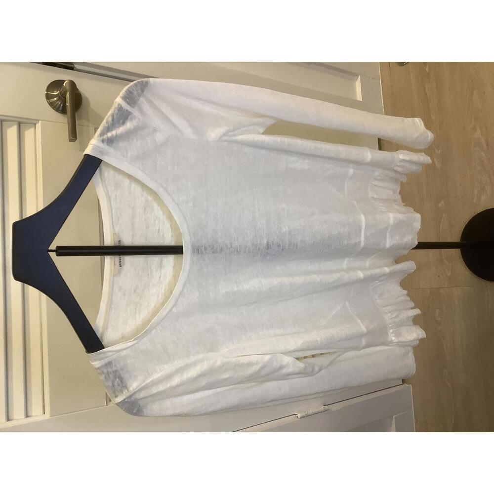 Rebecca Taylor Cream Linen Peplum Long Sleeve Top Office Casual Versatile Staple